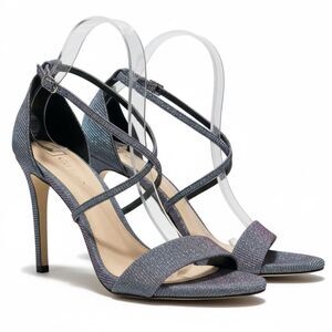 Mix No. 6 Blue and Pink Sparkly High Heels Glitter Stilettos Open Toe Pumps